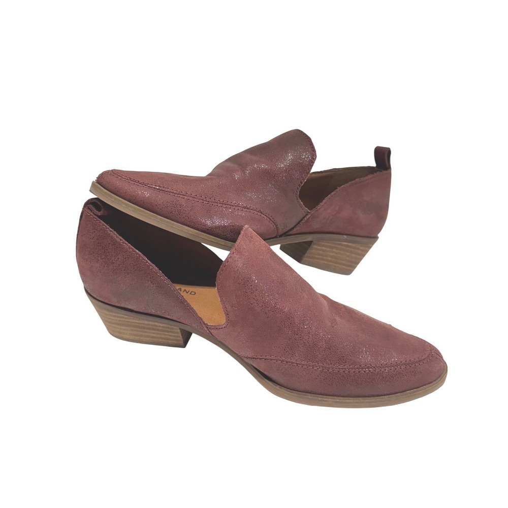 Lucky Brand Basel Burgundy Leather Side Cutout Block Heel Booties Womens 9.5
